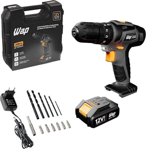 WAP BPFI 12K4 12 V com impacto, kit de 13 acessórios